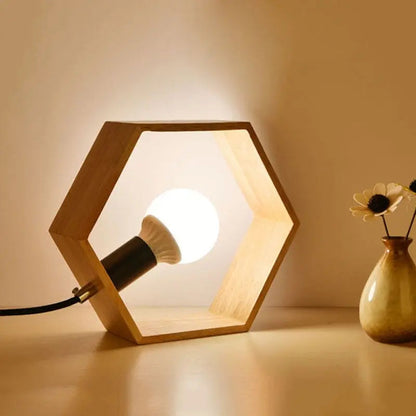 HexaLumi - Lampe de Table Hexagonale en Bois pour Ambiance Chaleureuse