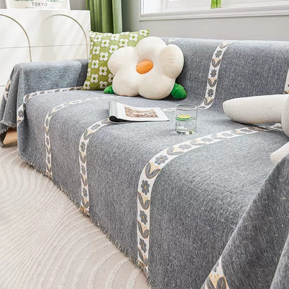 Couvre-canapé à motif de plantes rayé