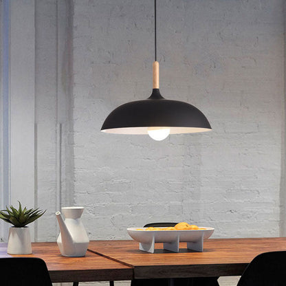 Floroux Modern Pendant Light | Wood-Metal Design | LED Lamp | Dome Style | Various Sizes and Colors