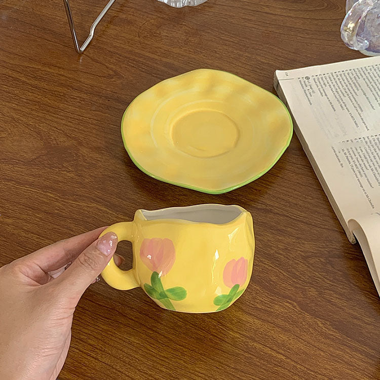 Ensemble de tasse et soucoupe peint à la main Floroux