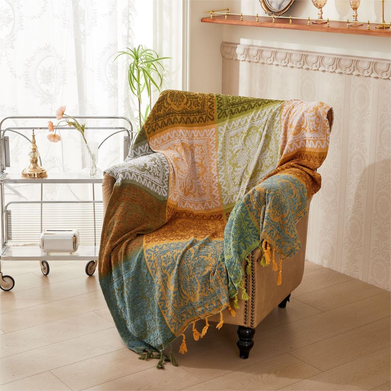 Couvre-canapé / Couvre-lit de style tribal aux couleurs vibrantes