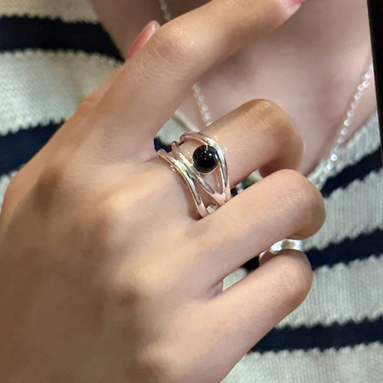 Bague multiligne onyx noir élégante Arden