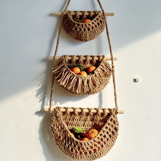 BohoCharm – Sac de rangement triple en chanvre pour légumes et fruits