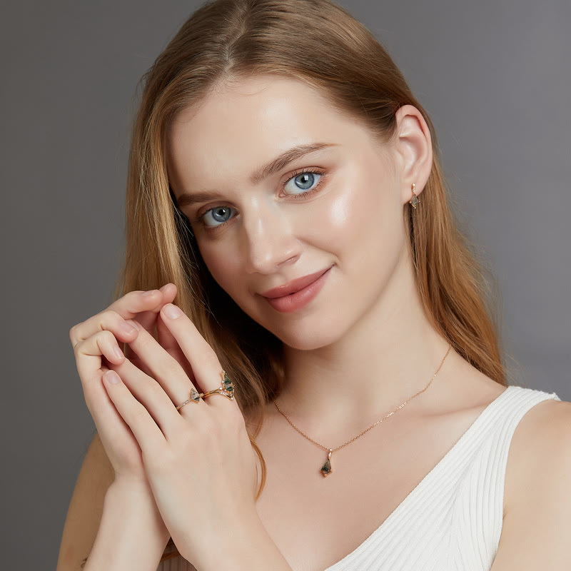 Ensemble de Bijoux Élégant en Moosagaat et Zircon Blanc - Lana