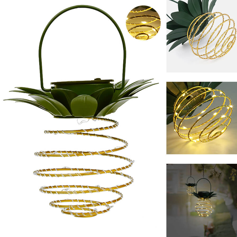 Floroux Lampe à Ananas | Lampe de jardin solaire LED | Fil de cuivre | Étanche pour extérieur | Lumières décoratives suspendues