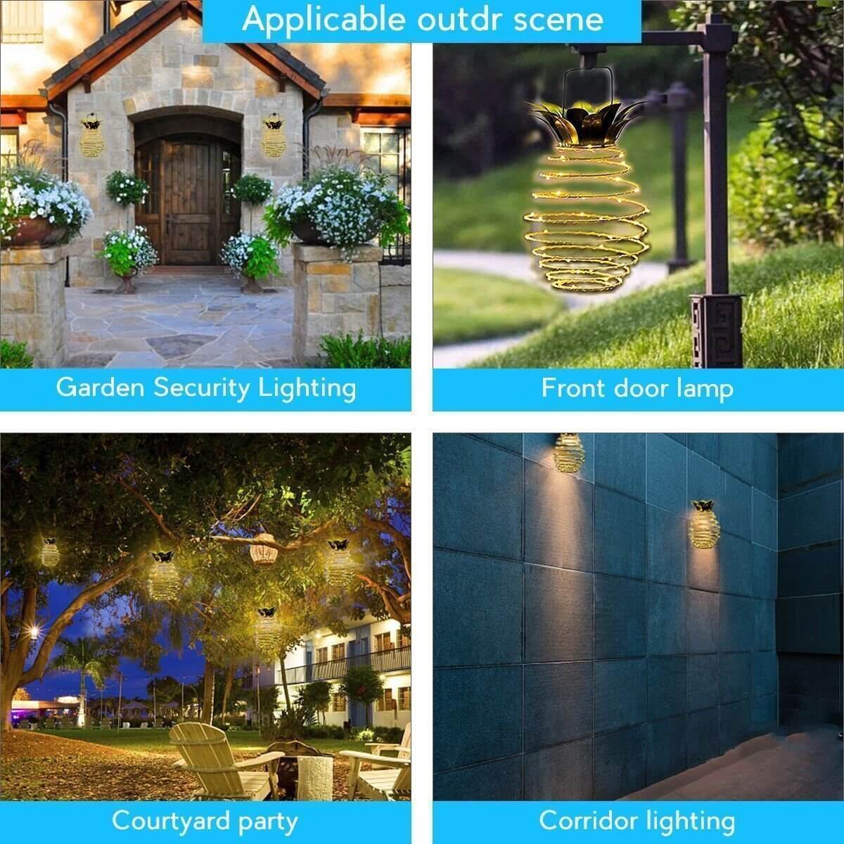 Floroux Lampe à Ananas | Lampe de jardin solaire LED | Fil de cuivre | Étanche pour extérieur | Lumières décoratives suspendues