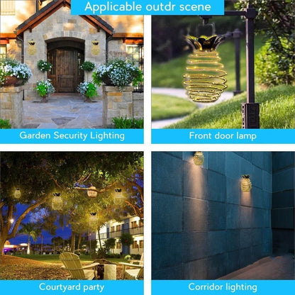 Floroux Lampe à Ananas | Lampe de jardin solaire LED | Fil de cuivre | Étanche pour extérieur | Lumières décoratives suspendues