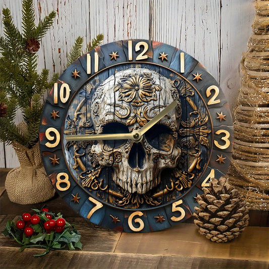 SkullTime Horloge - Horloge Murale Moderne en Aluminium avec Crâne