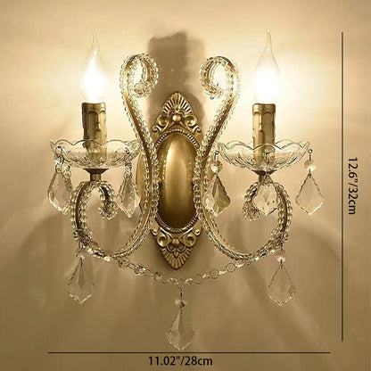 Floroux Vintage Crystal Wall Sconce | Candle Holder Design | 1-2 Flame | European Style
