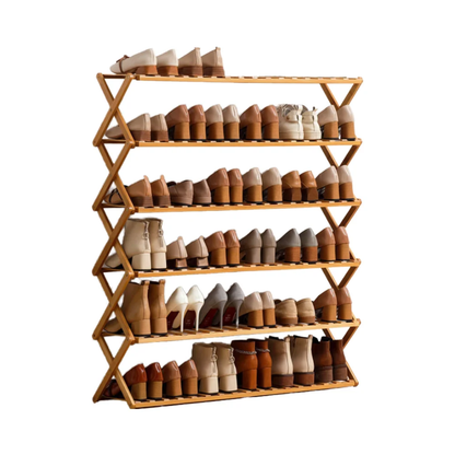 6 niveaux étagère à chaussures en bambou pliable
