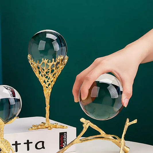 Décor Boule en Cristal avec Base en Cadre Métallique d'Arbre