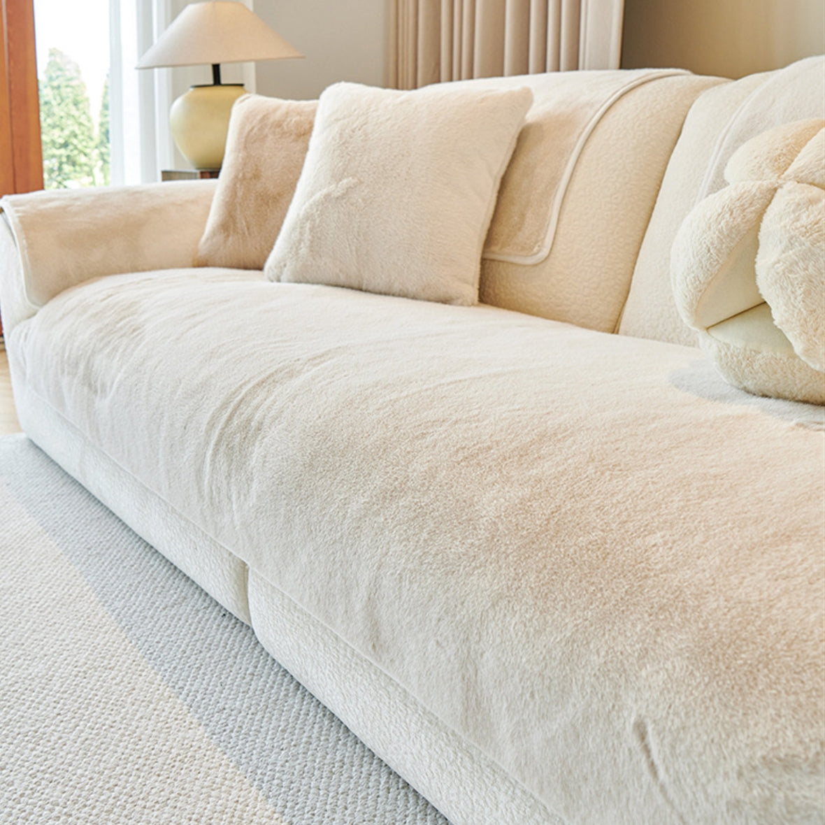 Faux-Mink-Fur Tapis Antidérapant Housse de Canapé