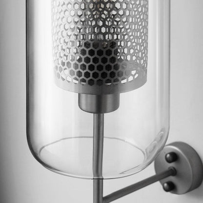 Floroux Lampe murale industrielle | Abat-jour cylindrique en verre | Cadre en fer | Décor pour chambres à coucher & espaces de vie