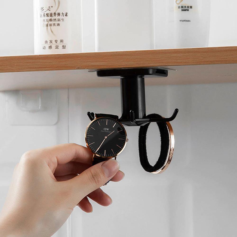 Floroux Rotating Kitchen Utensil Holder | 6 Hook Organizer | Space Saving Under Cabinet Storage