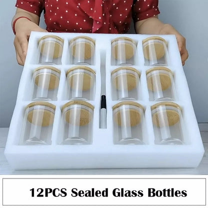 Set de bocaux en verre de 12 pièces avec couvercle en bambou