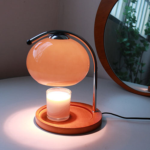 Floroux Lampe en verre vintage avec socle en bois | Cire fondue | Variateur | Luminaires d’ambiance | Décor pour la maison