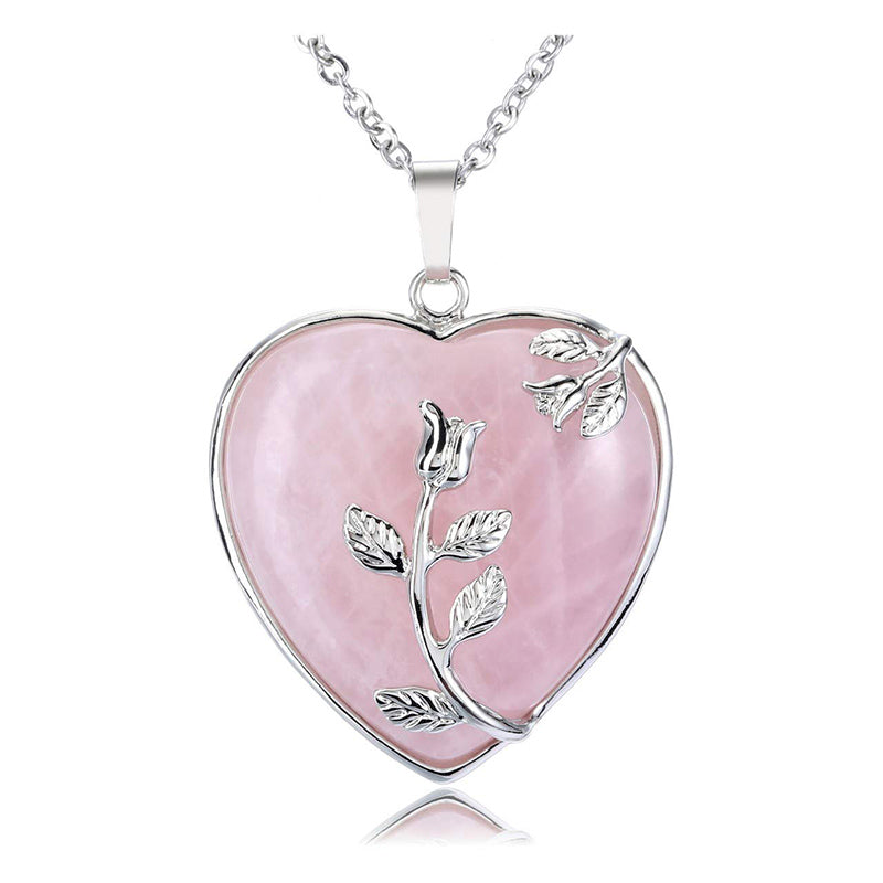 Collier en Quartz Rose en Forme de Coeur Élégant - Collection Amara