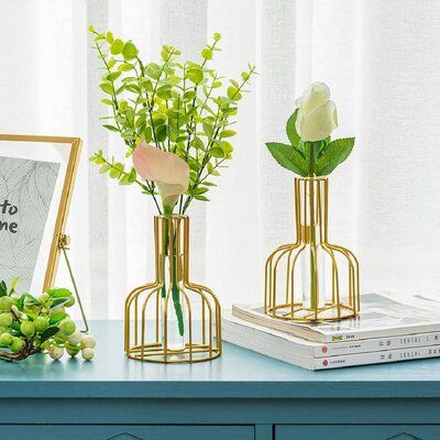 Floroux Gold Vase | Metal Cage Design | Elegant Decoration | Perfect for Home and Office | Timeless Home Accessory