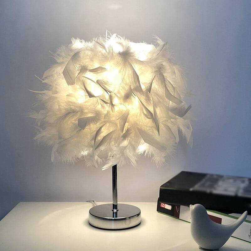 Floroux - Lampe de table Globe en plumes confortable pour une lumière douce