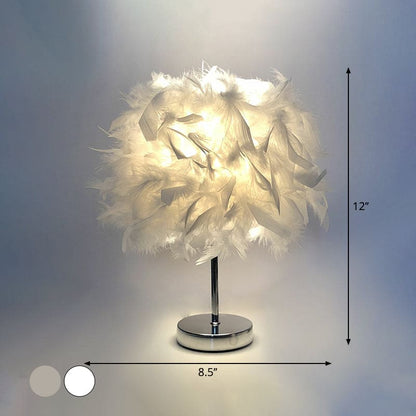 Floroux - Lampe de table Globe en plumes confortable pour une lumière douce