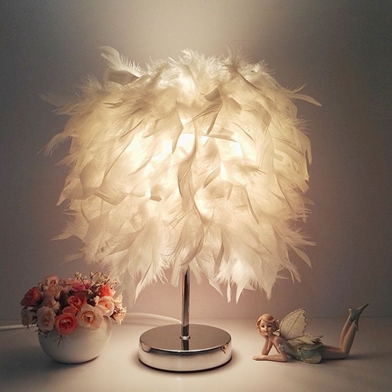 Floroux - Lampe de table Globe en plumes confortable pour une lumière douce