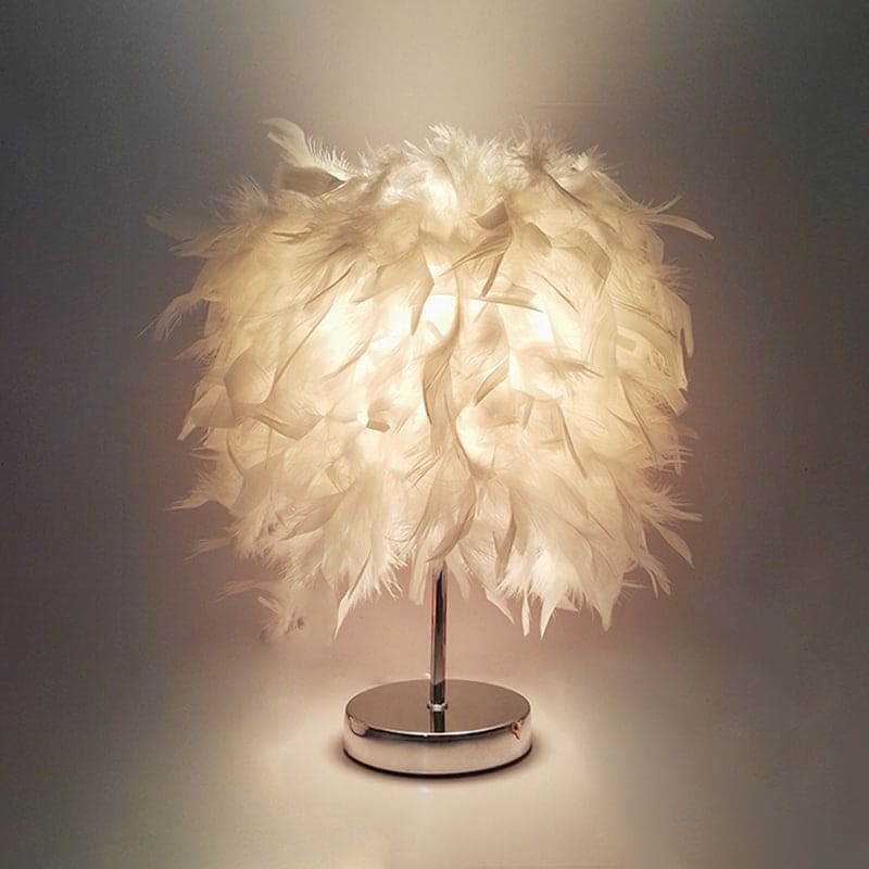 Floroux - Lampe de table Globe en plumes confortable pour une lumière douce