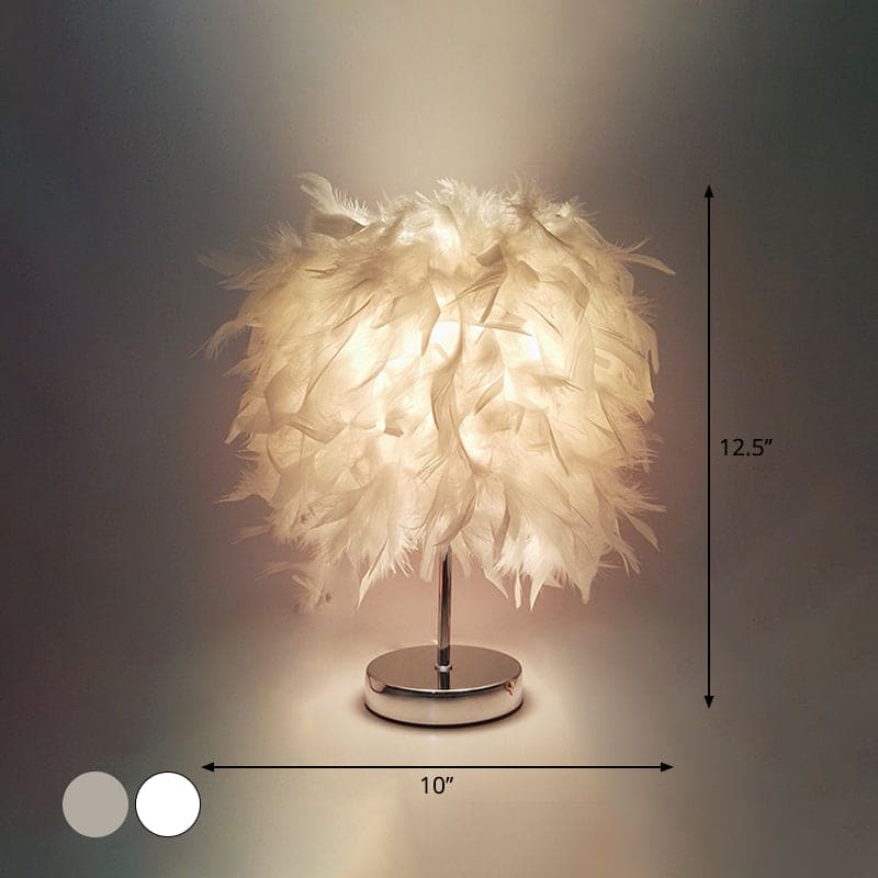 Floroux - Lampe de table Globe en plumes confortable pour une lumière douce