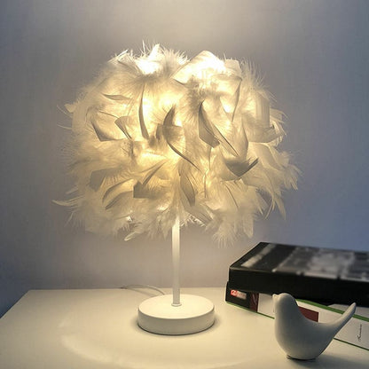 Floroux - Lampe de table Globe en plumes confortable pour une lumière douce