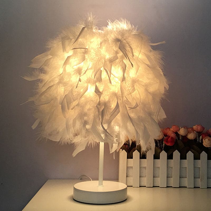 Floroux - Lampe de table Globe en plumes confortable pour une lumière douce