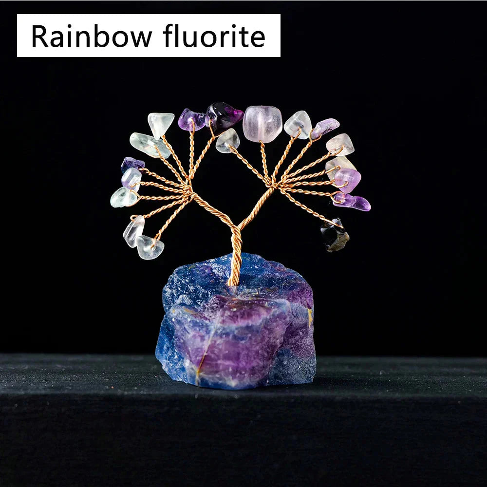 Floroux Crystal Lucky Tree | Natural Stone Tree with Raw Stone Base | Decoration for Home, Office & Bureau