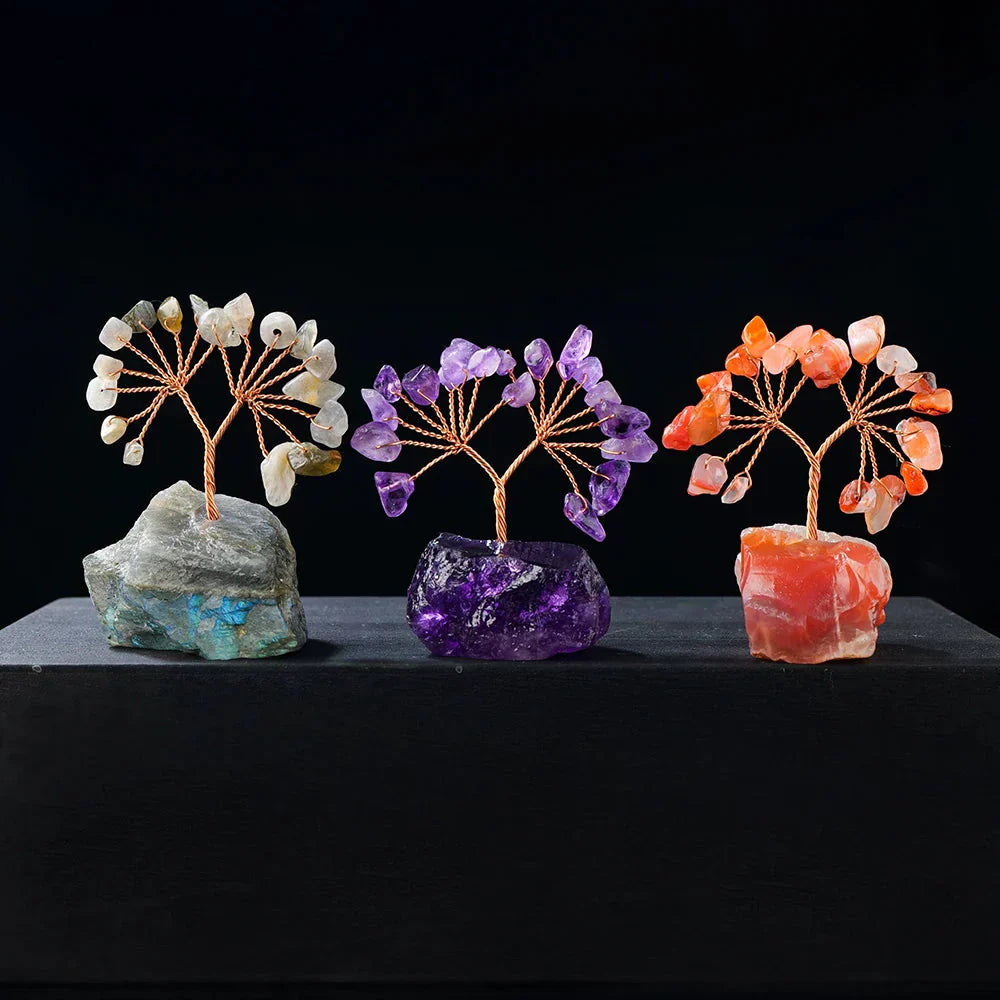 Floroux Crystal Lucky Tree | Natural Stone Tree with Raw Stone Base | Decoration for Home, Office & Bureau