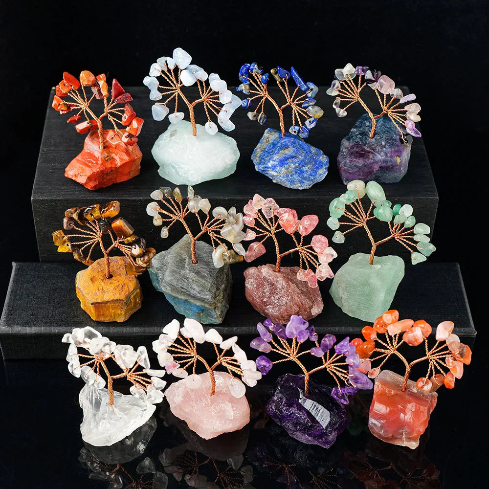 Floroux Crystal Lucky Tree | Natural Stone Tree with Raw Stone Base | Decoration for Home, Office & Bureau