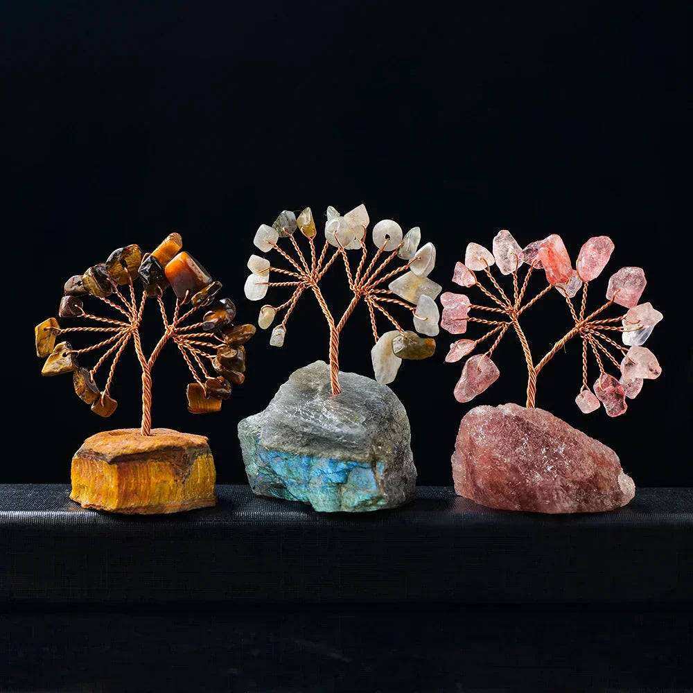 Floroux Crystal Lucky Tree | Natural Stone Tree with Raw Stone Base | Decoration for Home, Office & Bureau