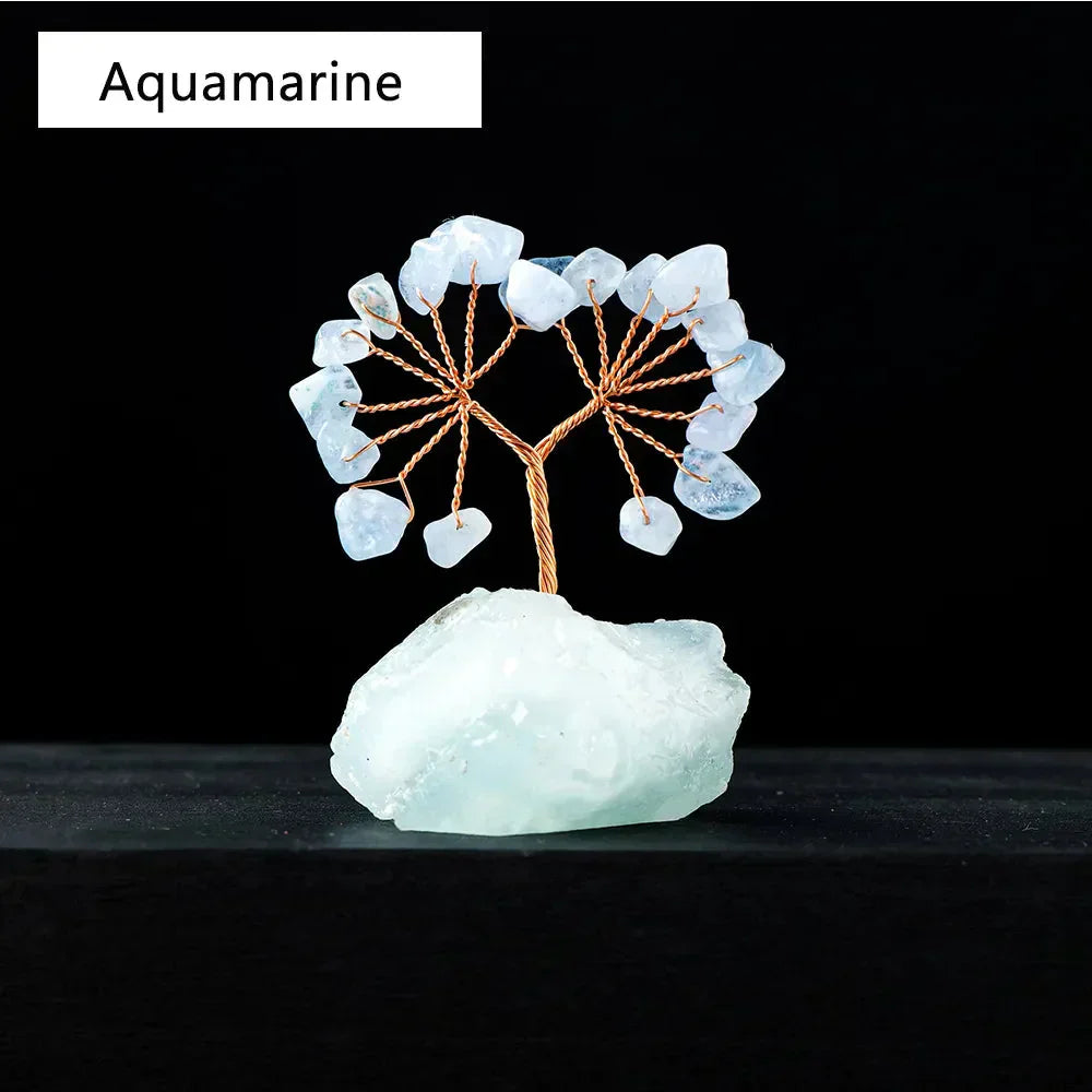 Floroux Crystal Lucky Tree | Natural Stone Tree with Raw Stone Base | Decoration for Home, Office & Bureau