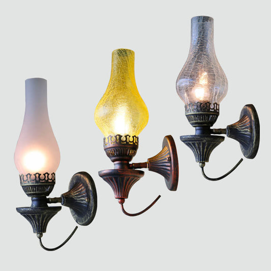 Floroux Retro Kérosène Antique Applique Murale | Design 1-Lumière | Abat-Jour en Verre | Éclairage Vintage pour Espaces de Vie