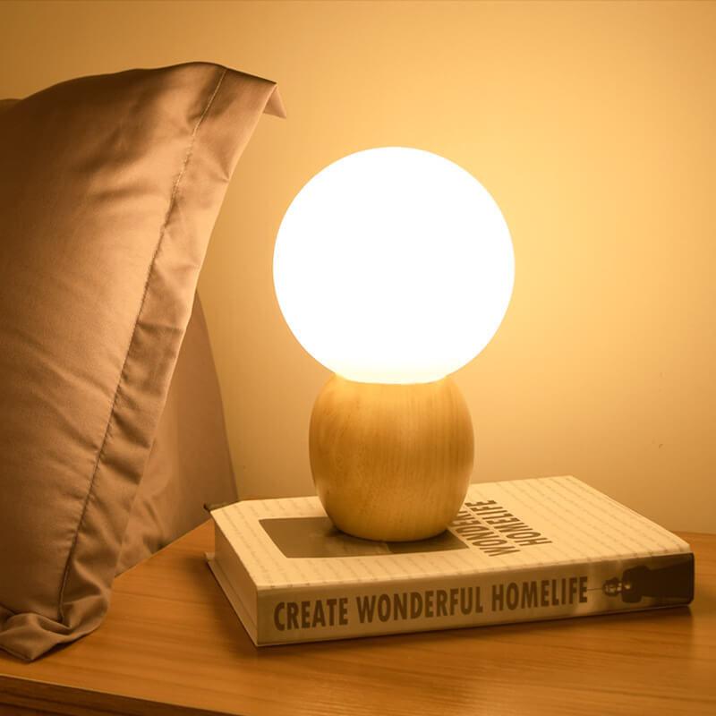 Floroux Lampe de Table en Bois Nordique avec Globe en Verre Laiton | Lumière LED | Lumière Ambiance Chaude