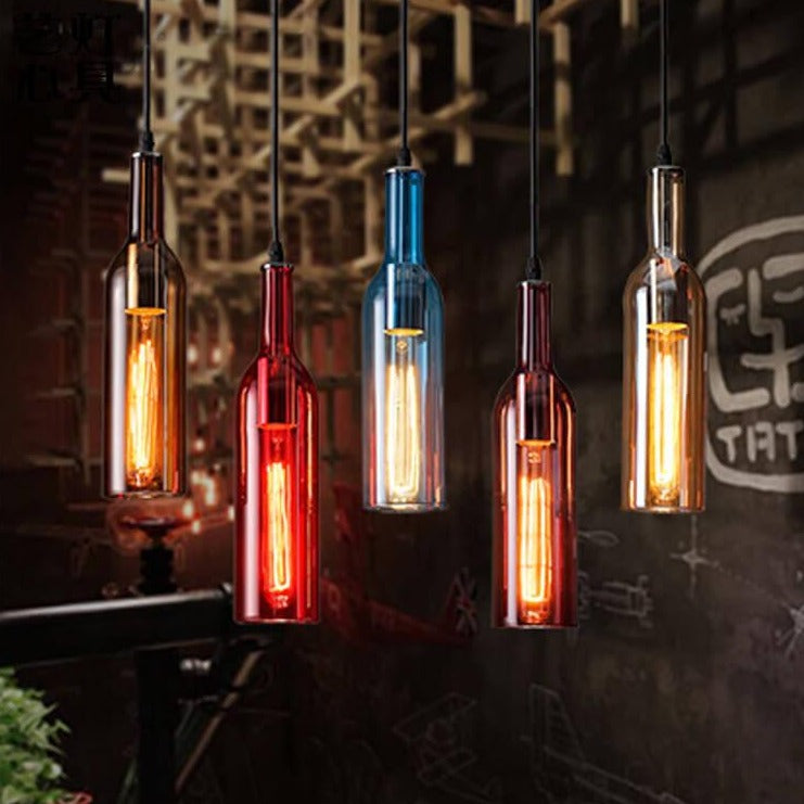 Floroux Antique Glass Suspension | Wine Bottle Design | Vintage Lighting for Dining Room and Kitchen