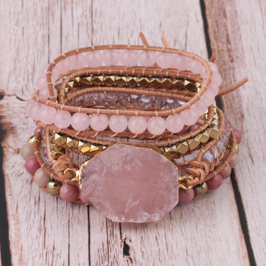 Amoria Bracelet – Élégante Candybracelet en Quartz Rose Doré