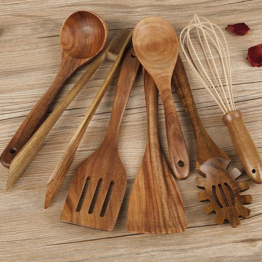 Ustensiles de cuisine Floroux en bois de haute qualité - 7 pièces écologiques et durables
