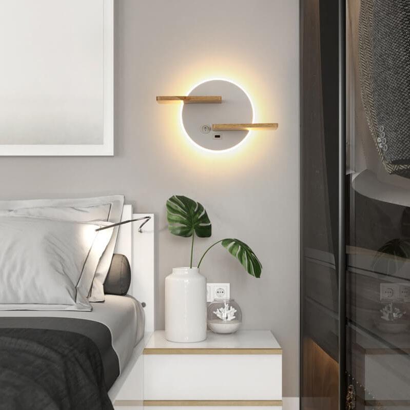 Floroux Creative Applique Murale Ronde Plate LED 1 Lumière Avec Port USB Et Interrupteur