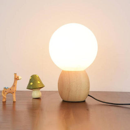 Floroux Lampe de Table en Bois Nordique avec Globe en Verre Laiton | Lumière LED | Lumière Ambiance Chaude