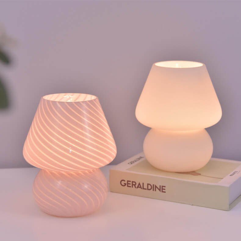 Floroux Lampe de table en verre champignon design rétro | Lumière nocturne LED | Lumière chaude | Lumière d'ambiance | Décoration pour la maison