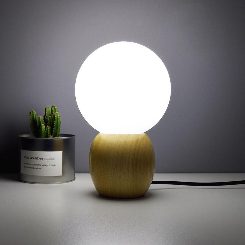 Floroux Lampe de Table en Bois Nordique avec Globe en Verre Laiton | Lumière LED | Lumière Ambiance Chaude