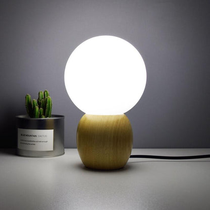 Floroux Lampe de Table en Bois Nordique avec Globe en Verre Laiton | Lumière LED | Lumière Ambiance Chaude