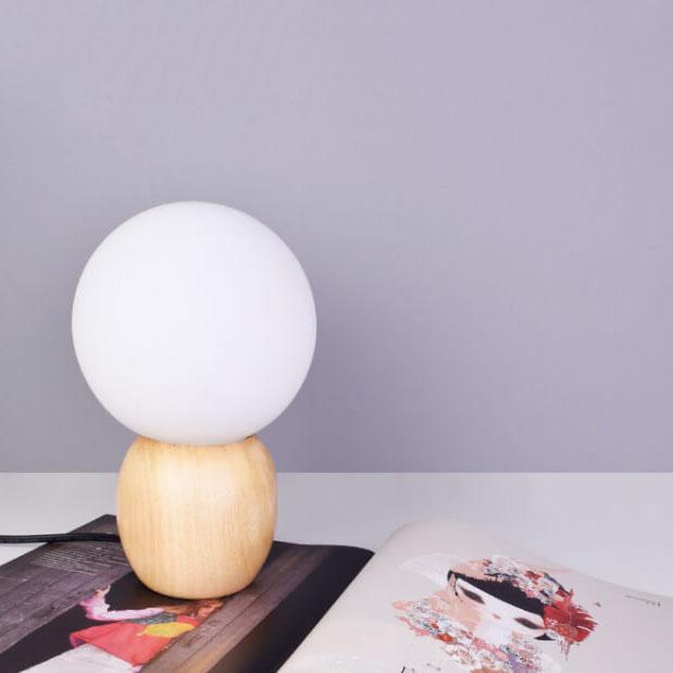 Floroux Lampe de Table en Bois Nordique avec Globe en Verre Laiton | Lumière LED | Lumière Ambiance Chaude