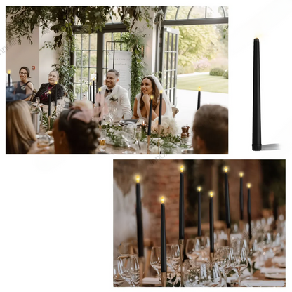 Floroux - Bougies coniques LED noires élégantes pour une ambiance effrayante et l'élégance des mariages