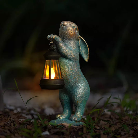 Floroux Statues Lapin avec Lanternes Solaires Lumières Extérieur Figurines de Lapins Décorations