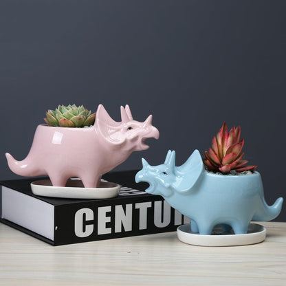 Dinosaur plant pot Floroux | Cute dinosaur succulent pot with drainage tray | Home decoration