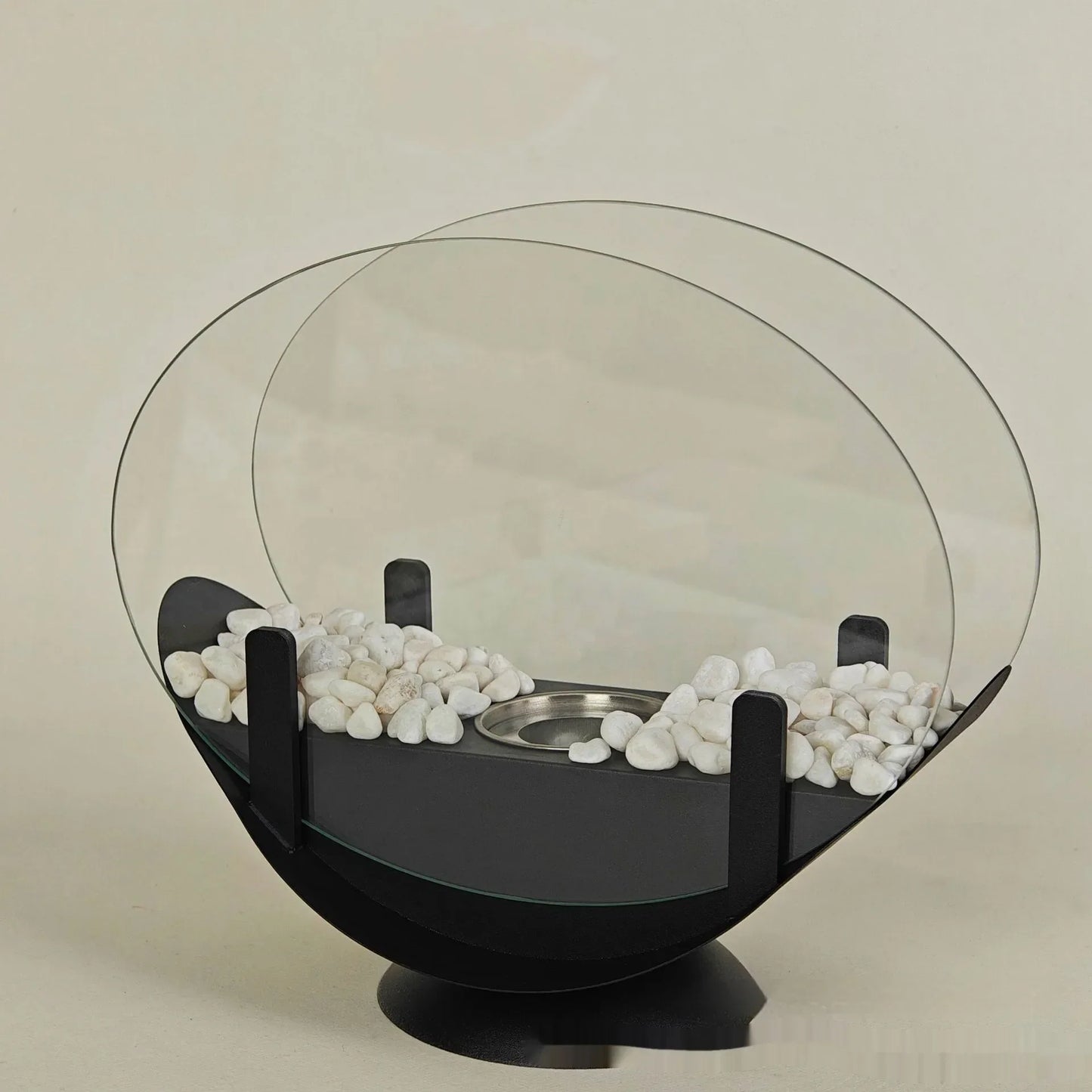 Floroux - Cheminée de table ovale noire portable en métal