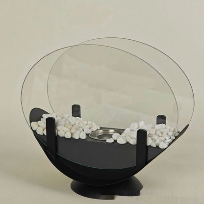 Floroux - Cheminée de table ovale noire portable en métal